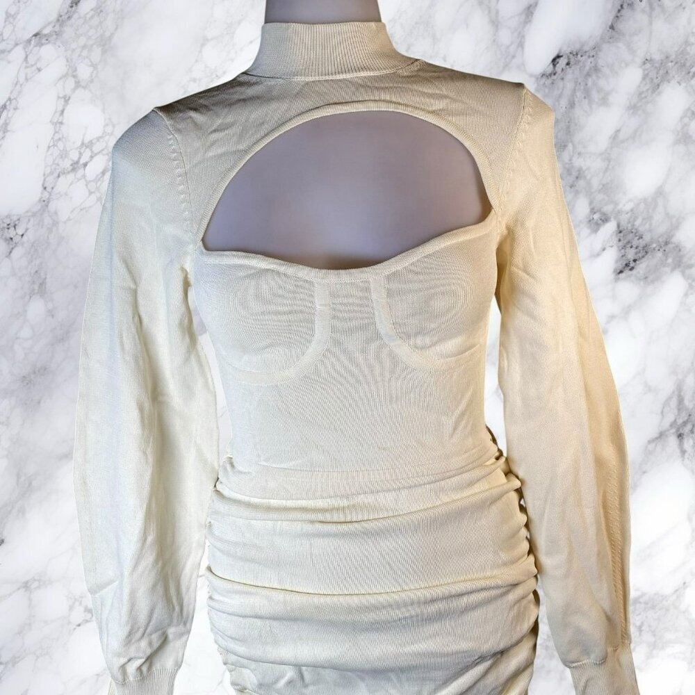 NBD Tanner Ruched Mini Dress Ivory - Picture 3 of 12
